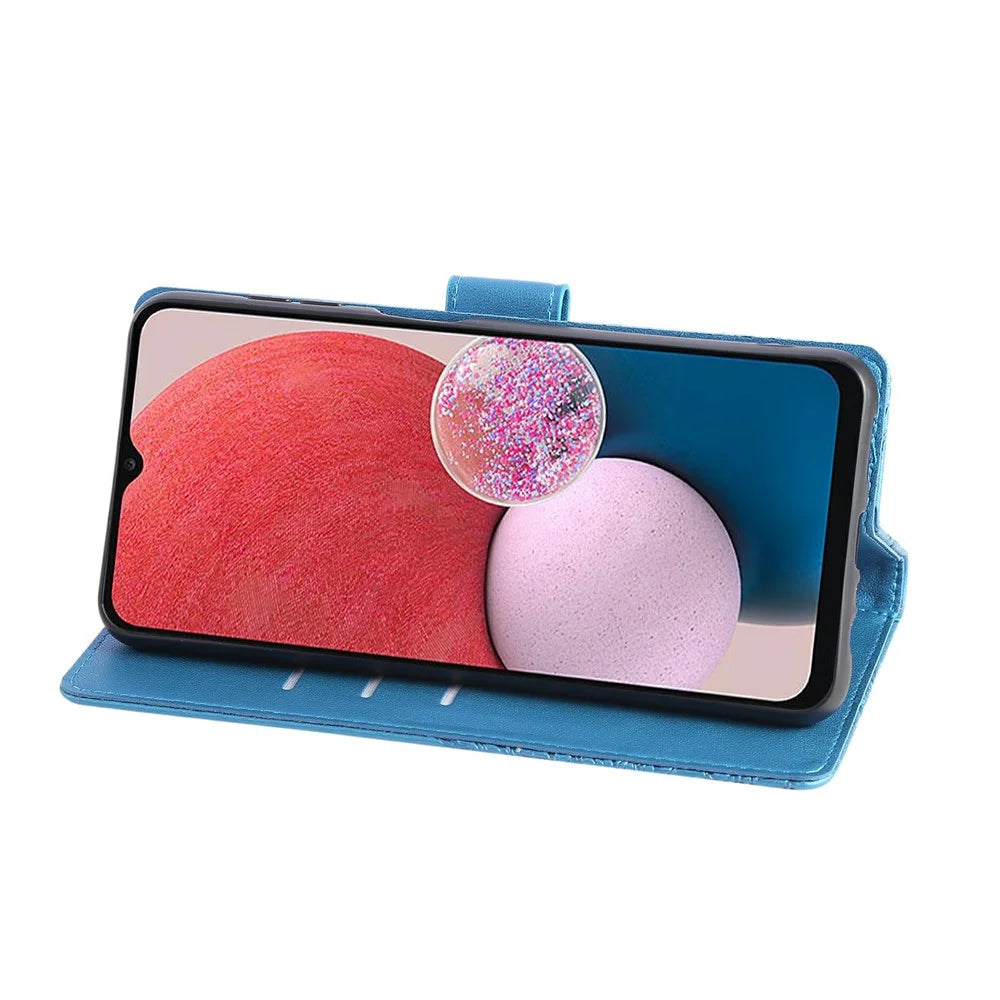 For Samsung Galaxy A13 4G / 5G Case Rose Flower PU Leather Wallet Phone Cover with 3 Card Slots - Blue - 4