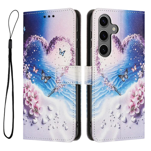 YX-2501 For Samsung Galaxy S25+  /  S24+ Case Pattern Printing PU Leather Wallet Phone Cover with Lanyard - Heart Butterfly - 1