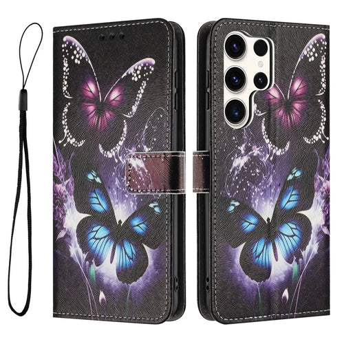 YX-2501 For Samsung Galaxy S24 Ultra Case Pattern Printing PU Leather Wallet Phone Cover with Lanyard - Two Butterflies - 1