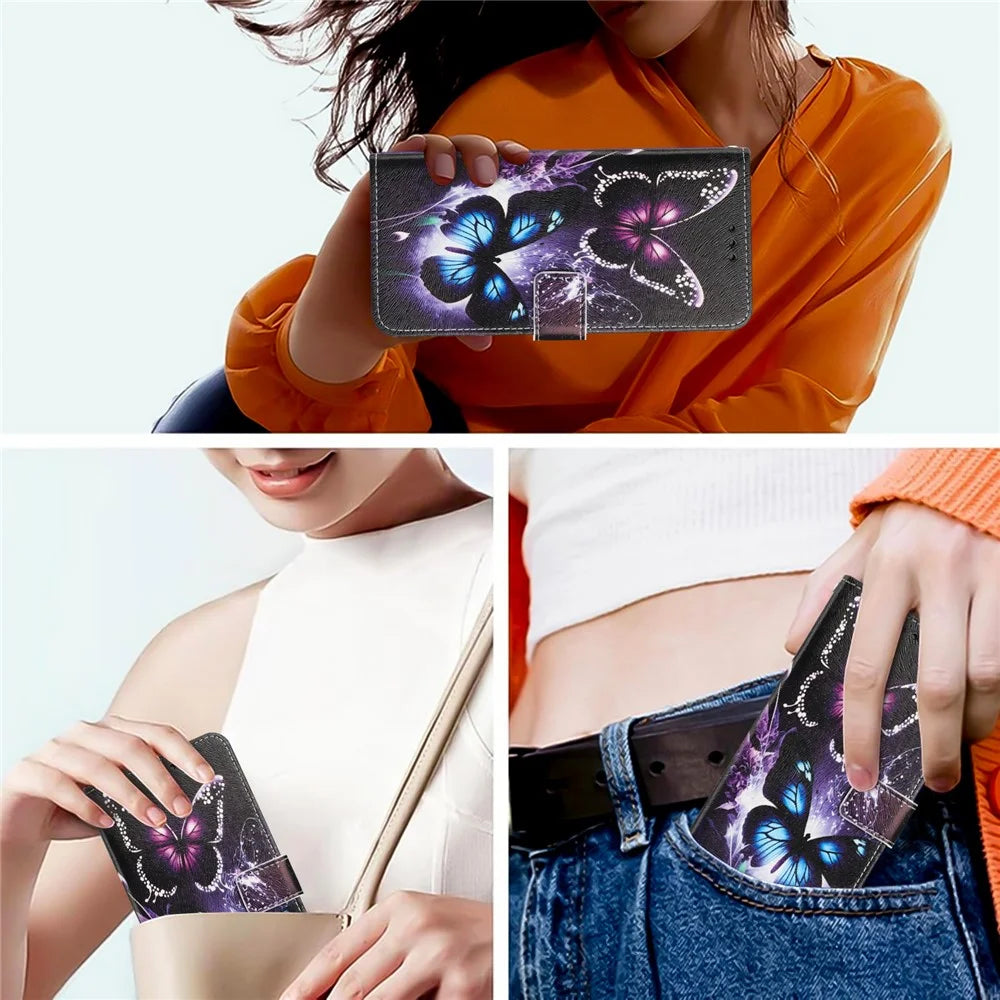 YX-2501 For Samsung Galaxy S24 Ultra Case Pattern Printing PU Leather Wallet Phone Cover with Lanyard - Two Butterflies - 6