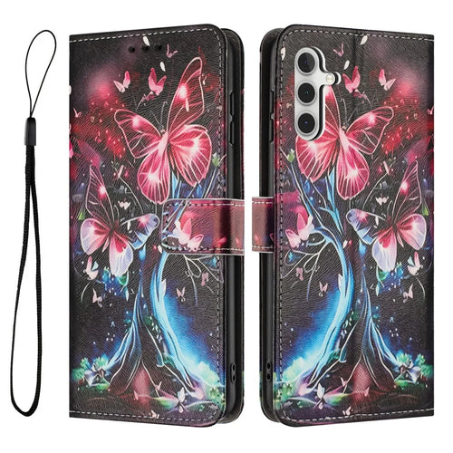 YX-2501 For Samsung Galaxy A25 5G (Global) (161.0mm) Case Pattern Printing PU Leather Wallet Phone Cover with Lanyard - Butterfly Tree - 1