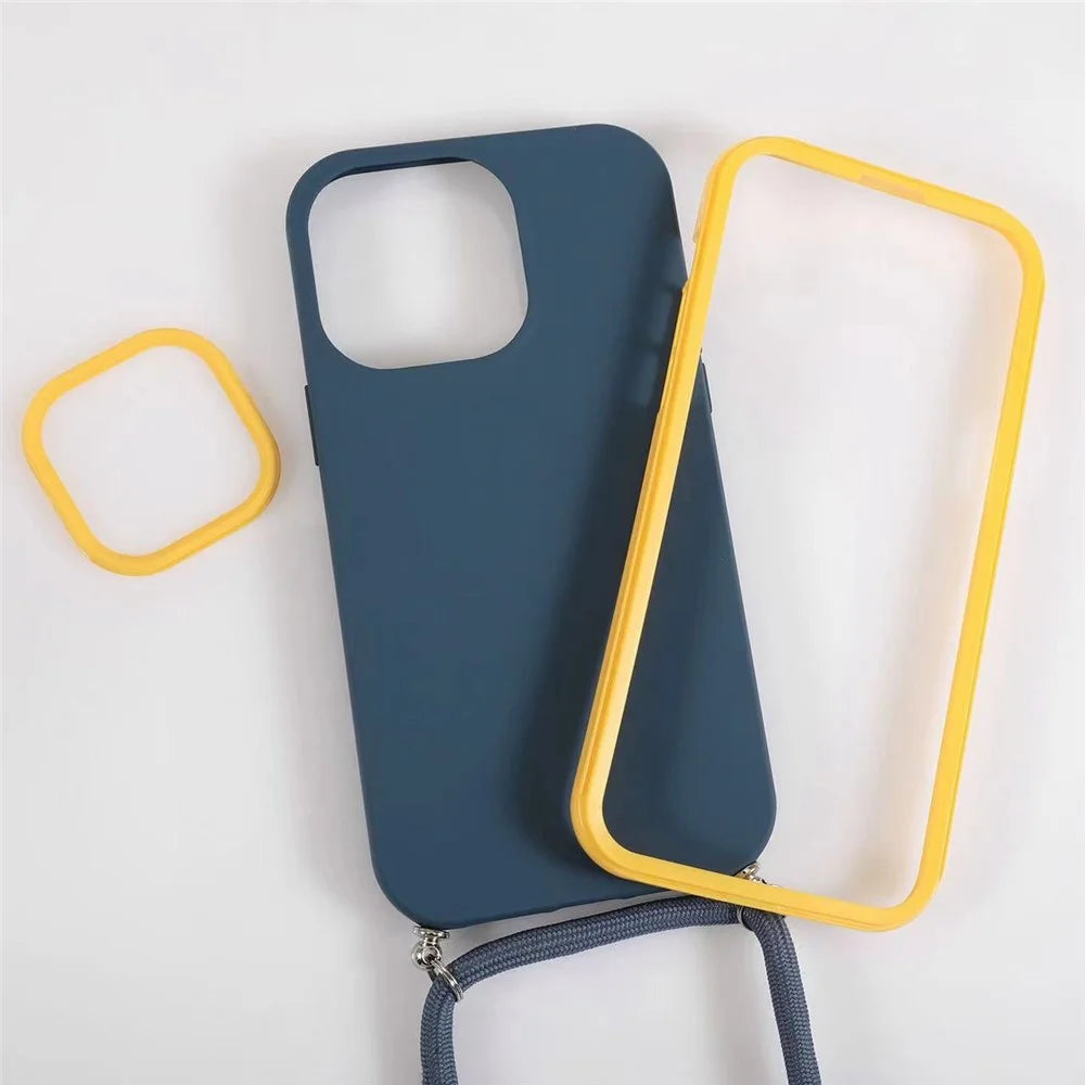 For iPhone 14 Pro 3-in-1 PC Frame + Lens Ring + TPU Back Case Mobile Phone Anti-drop Protective Cover with Long Lanyard - Orange - 4