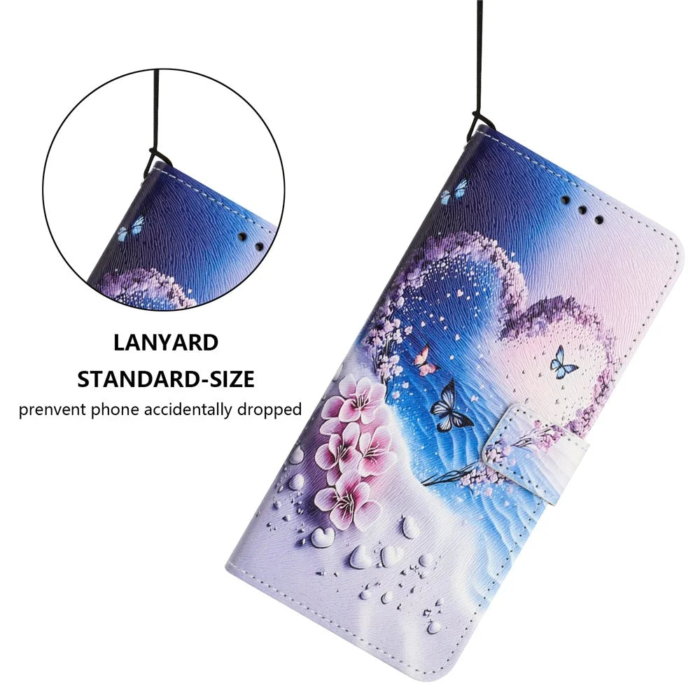YX-2501 For Samsung Galaxy A55 5G Case Pattern Printing PU Leather Wallet Phone Cover with Lanyard - Heart Butterfly - 4