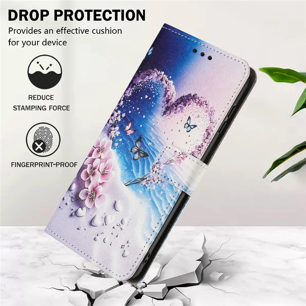 YX-2501 For Samsung Galaxy A55 5G Case Pattern Printing PU Leather Wallet Phone Cover with Lanyard - Heart Butterfly - 5