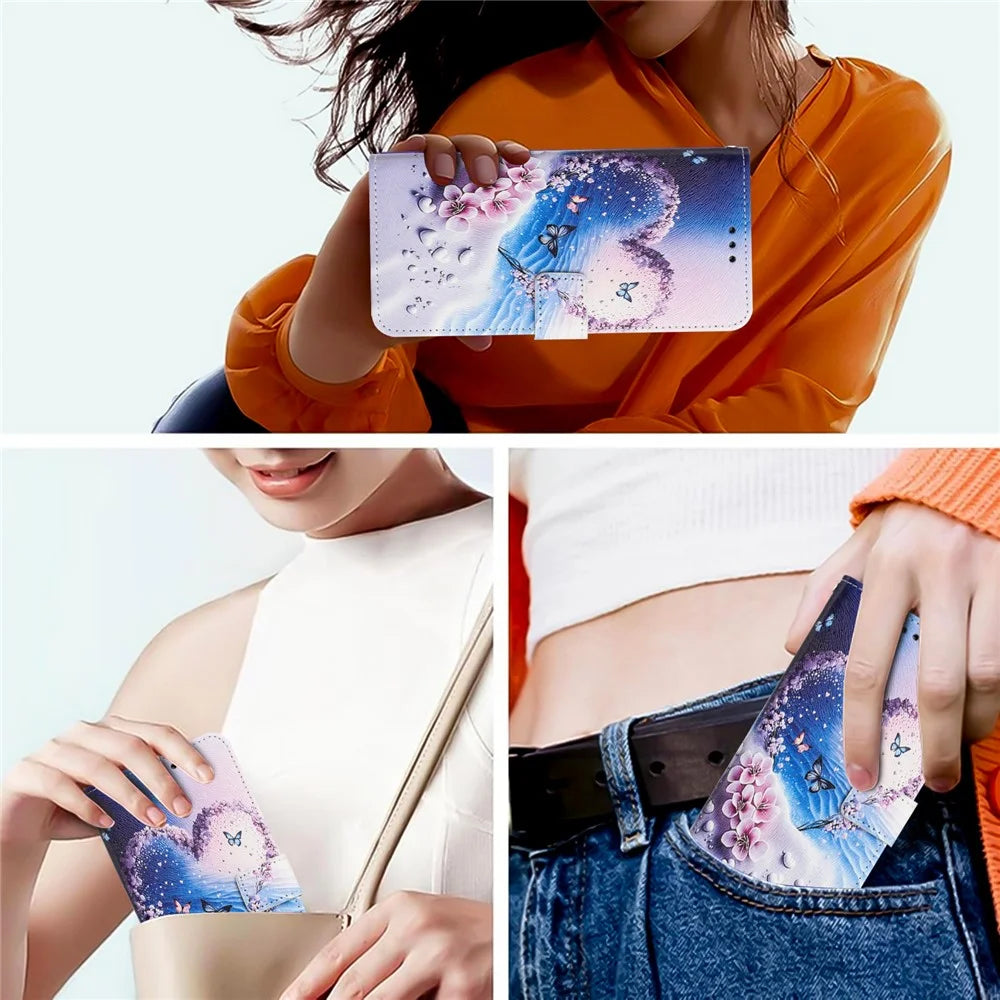 YX-2501 For Samsung Galaxy A55 5G Case Pattern Printing PU Leather Wallet Phone Cover with Lanyard - Heart Butterfly - 6
