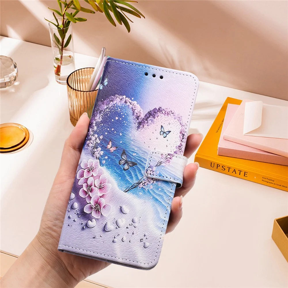 YX-2501 For Samsung Galaxy A55 5G Case Pattern Printing PU Leather Wallet Phone Cover with Lanyard - Heart Butterfly - 7