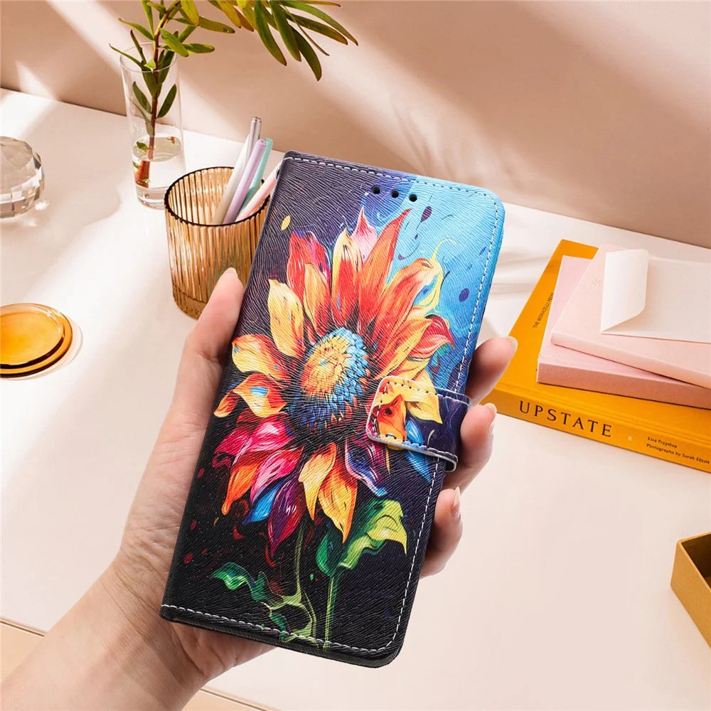 YX-2501 For Samsung Galaxy A56 5G Case Pattern Printing PU Leather Wallet Phone Cover with Lanyard - Sunflower - 7