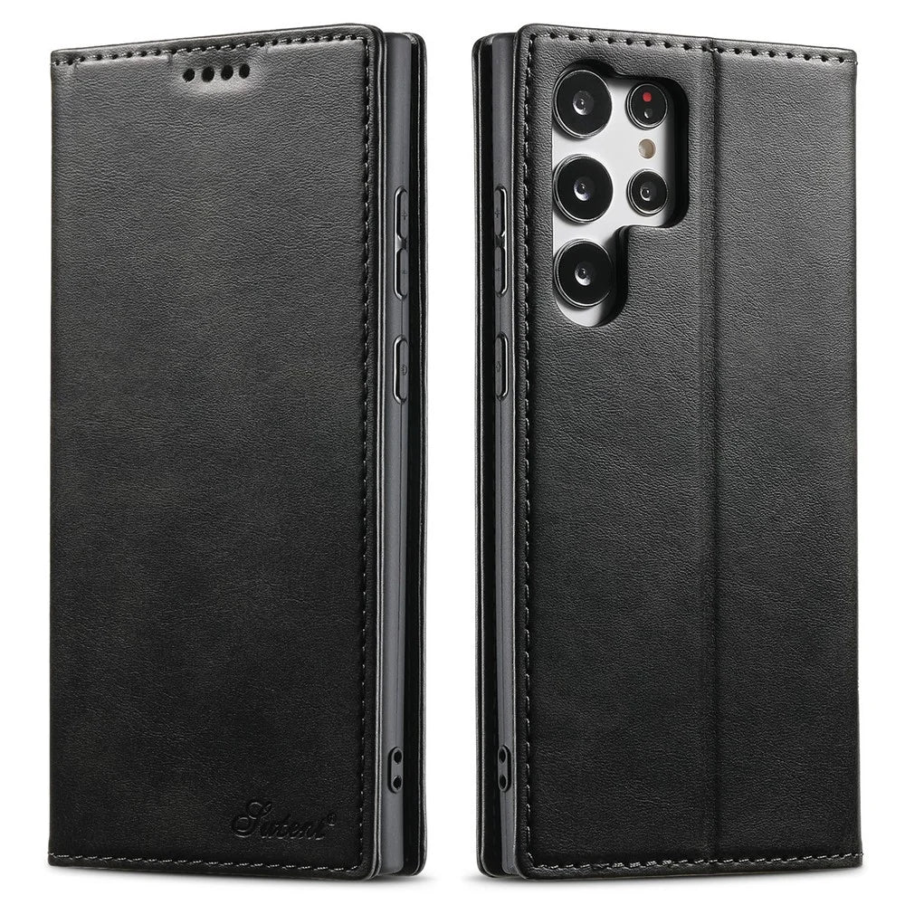 SUTENI For Samsung Galaxy S25 Ultra Case PU Leather Wallet Stand Magnetic Closing Phone Cover - Black - 1