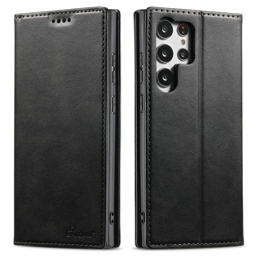 SUTENI For Samsung Galaxy S25 Ultra Case PU Leather Wallet Stand Magnetic Closing Phone Cover - Black - 1