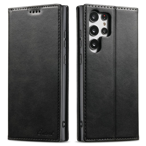 SUTENI For Samsung Galaxy S25 Ultra Case PU Leather Wallet Stand Magnetic Closing Phone Cover - Black - 1