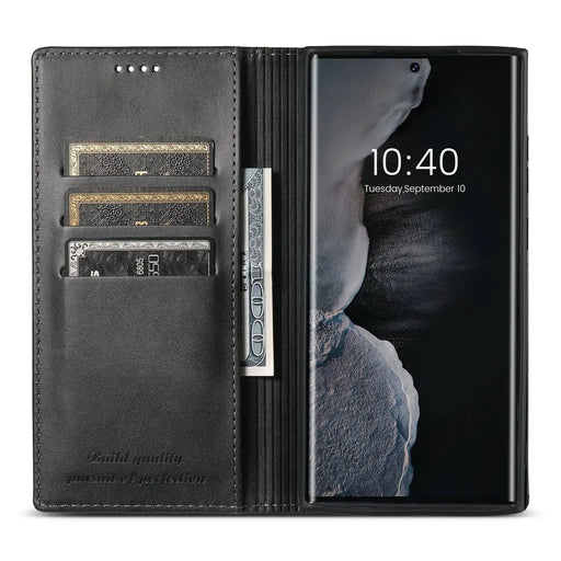 SUTENI For Samsung Galaxy S25 Ultra Case PU Leather Wallet Stand Magnetic Closing Phone Cover - Black - 2