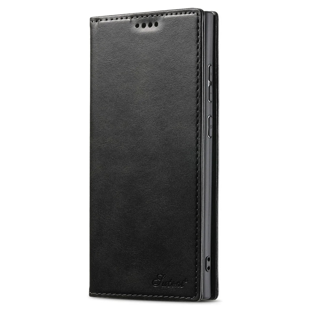 SUTENI For Samsung Galaxy S25 Ultra Case PU Leather Wallet Stand Magnetic Closing Phone Cover - Black - 5