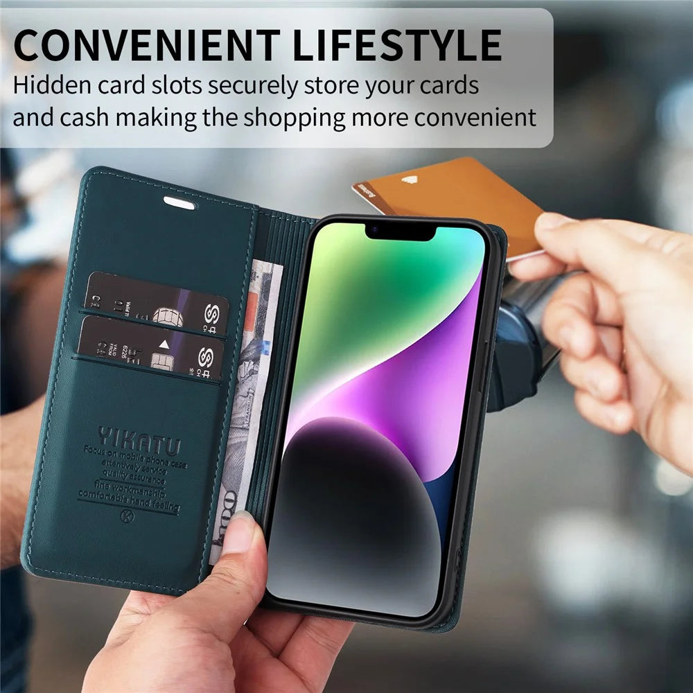 YIKATU For Samsung Galaxy A56 5G Phone Cases  Magnetic Closure PU Leather Mobile Cover  - Green - 4