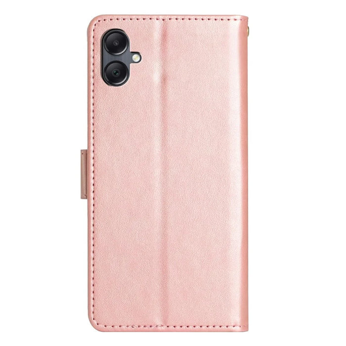 For Samsung Galaxy A25e Leather Wallet Case Butterfly Flower Imprinted Phone Cover with Strap - Rose Gold - 7