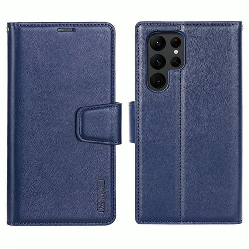 HANMAN Mill Series for Samsung Galaxy S25 Ultra Case Wallet Stand PU Leather Phone Cover - Sapphire - 1