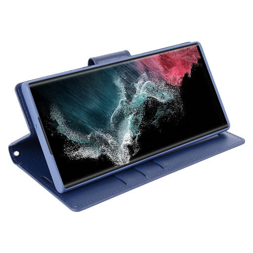 HANMAN Mill Series for Samsung Galaxy S25 Ultra Case Wallet Stand PU Leather Phone Cover - Sapphire - 2