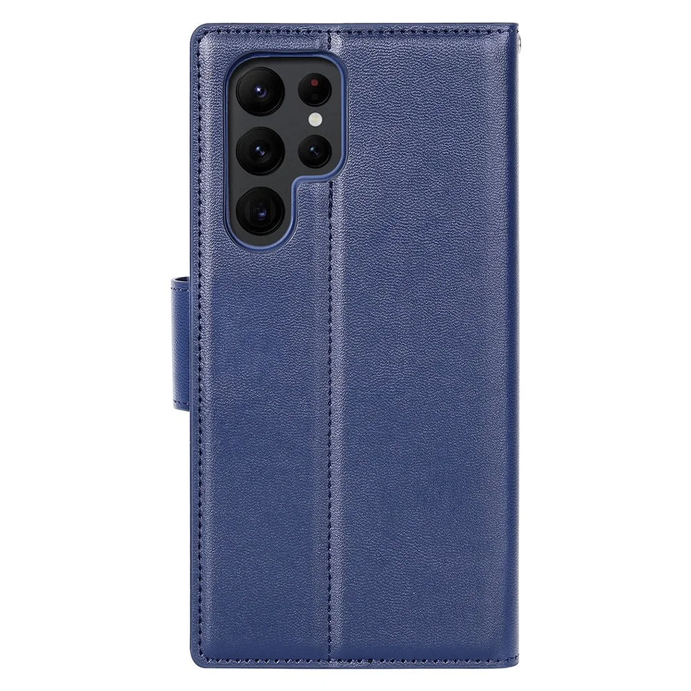 HANMAN Mill Series for Samsung Galaxy S25 Ultra Case Wallet Stand PU Leather Phone Cover - Sapphire - 5