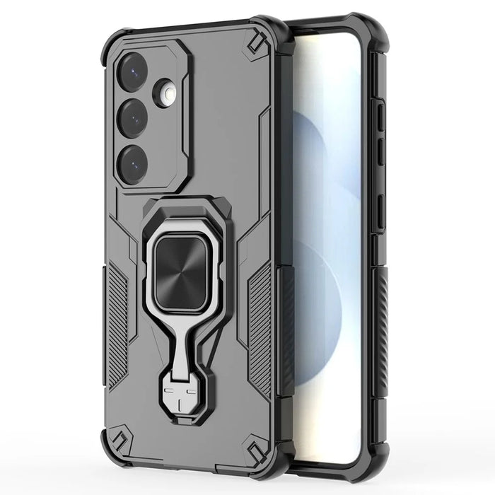 For Samsung Galaxy S25 Case Rotatable Ring Kickstand PC + TPU Shockproof Phone Cover - Black - 2