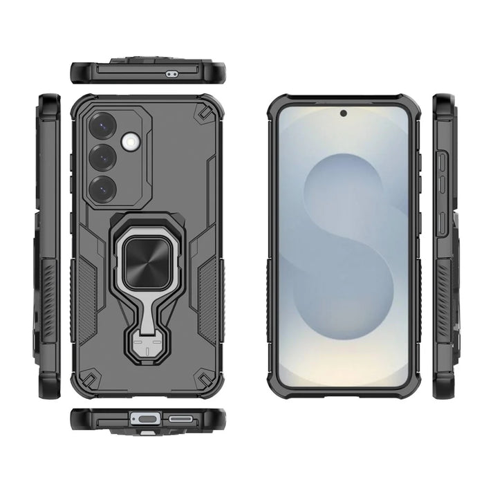 For Samsung Galaxy S25 Case Rotatable Ring Kickstand PC + TPU Shockproof Phone Cover - Black - 4