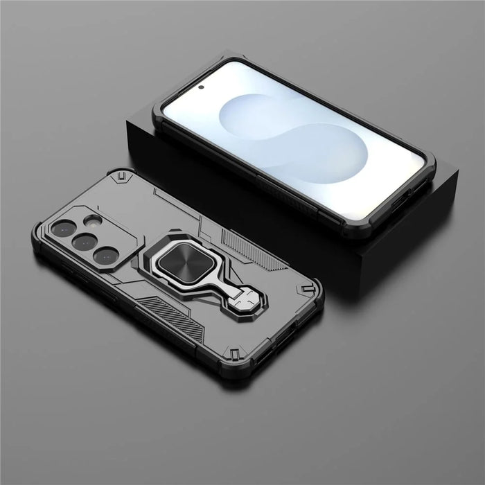 For Samsung Galaxy S25 Case Rotatable Ring Kickstand PC + TPU Shockproof Phone Cover - Black - 6