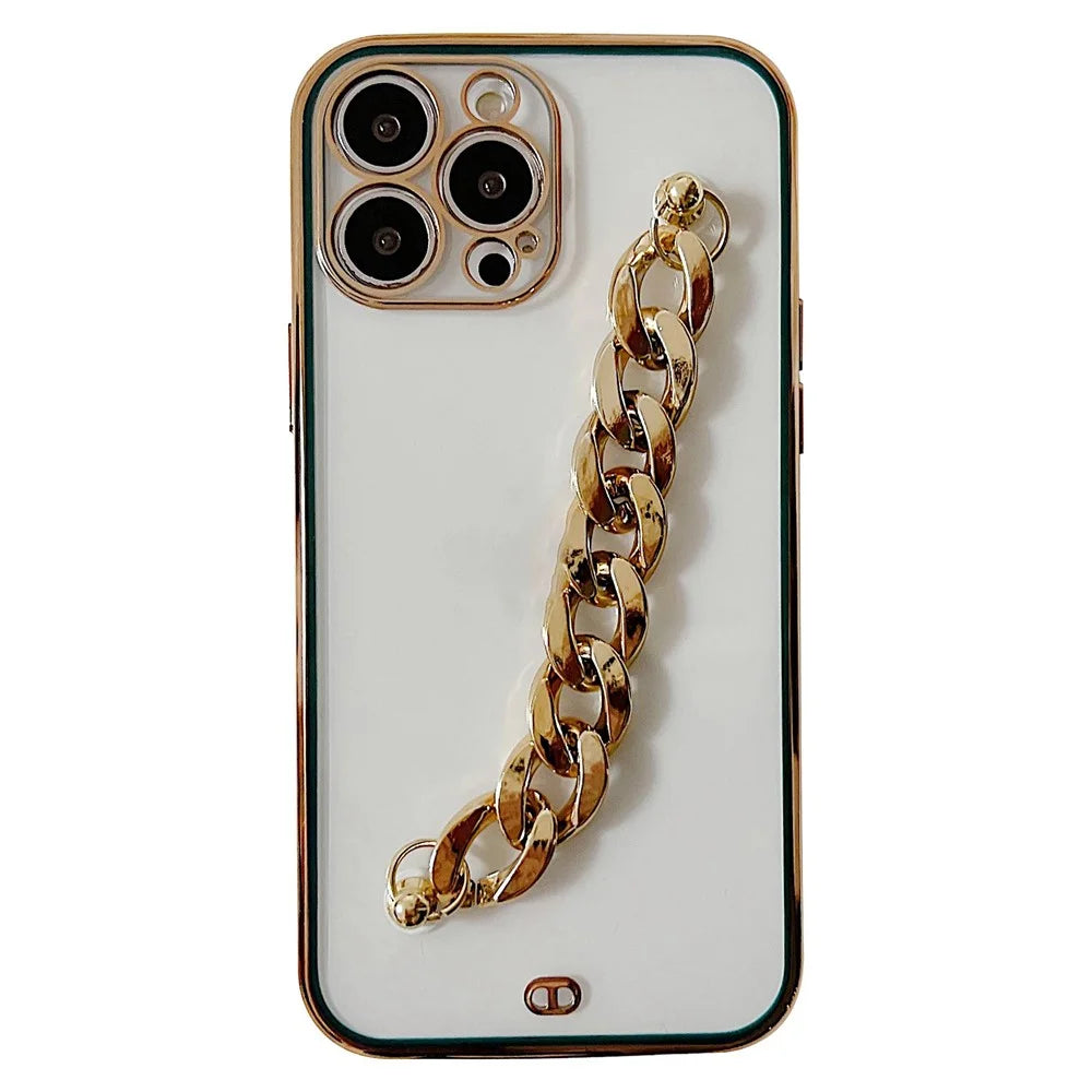 Hand Chain Design Back Case for iPhone 14 Pro Max, Dual Color Electroplating Soft TPU Protective Cover - Black - 1