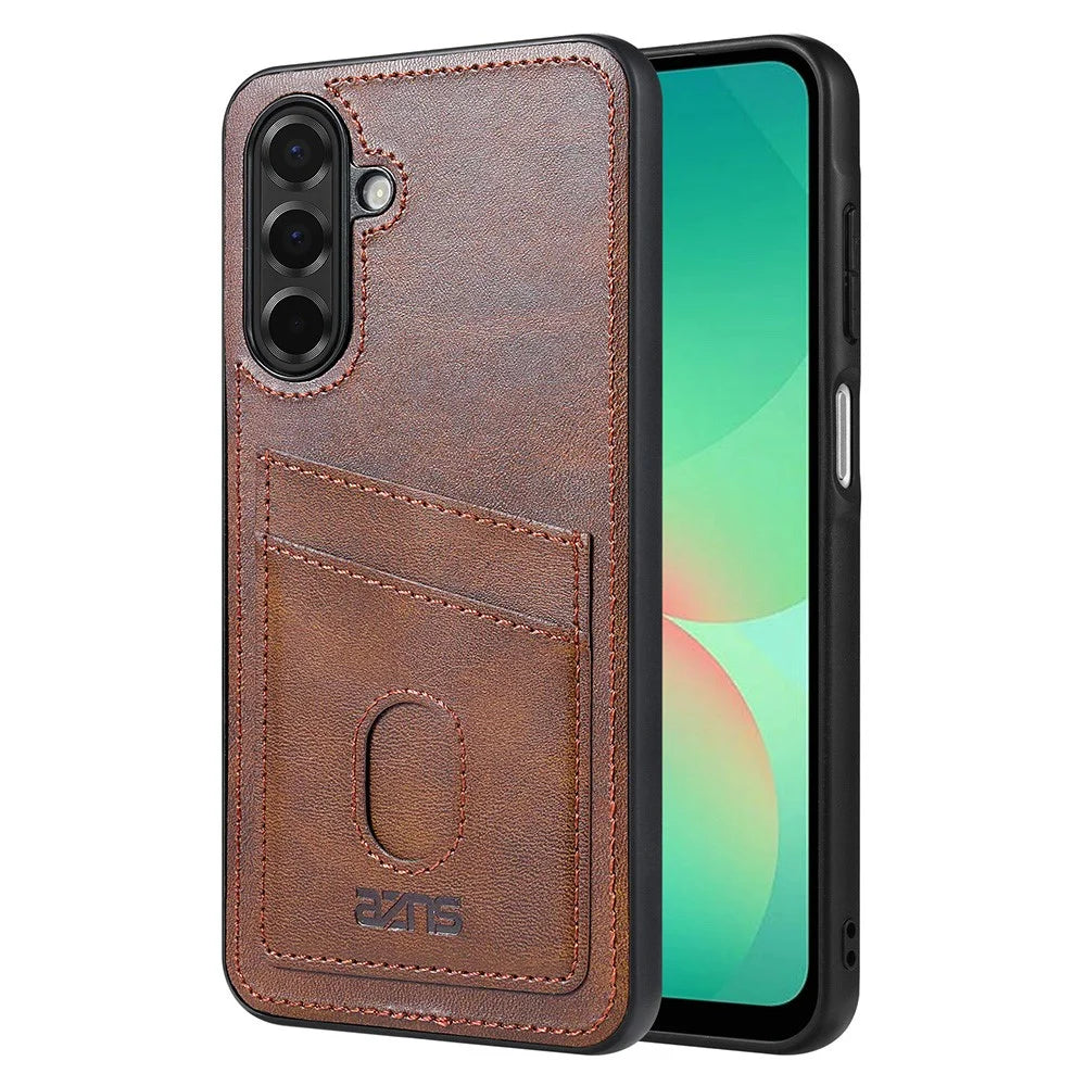 AZNS K1 Series For Samsung Galaxy A26 5G Case Calf Texture Anti-Drop PU+TPU Phone Cover with 2 Card Slot - Coffee - 1