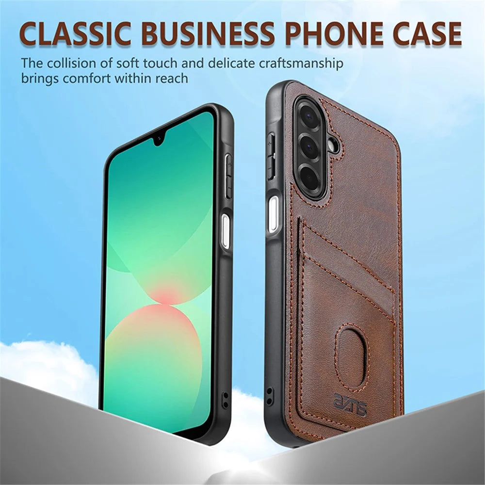 AZNS K1 Series For Samsung Galaxy A26 5G Case Calf Texture Anti-Drop PU+TPU Phone Cover with 2 Card Slot - Coffee - 5