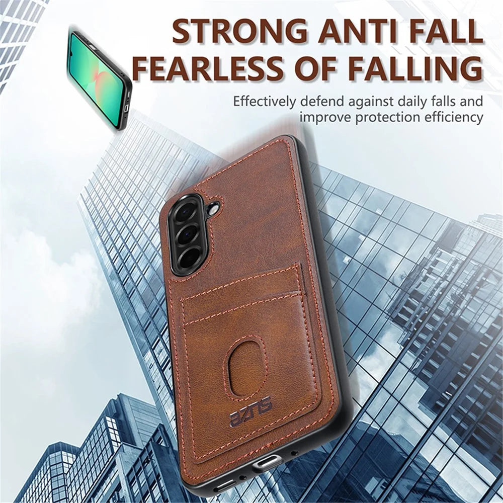 AZNS K1 Series For Samsung Galaxy A26 5G Case Calf Texture Anti-Drop PU+TPU Phone Cover with 2 Card Slot - Coffee - 6