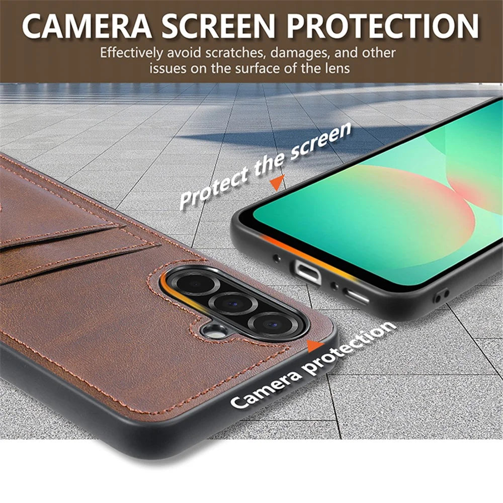 AZNS K1 Series For Samsung Galaxy A26 5G Case Calf Texture Anti-Drop PU+TPU Phone Cover with 2 Card Slot - Coffee - 7