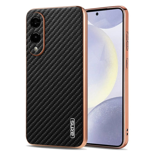 AZNS For Samsung Galaxy S25 Edge Case Electroplating Carbon Fiber Texture PU + TPU Phone Cover - Black - 1