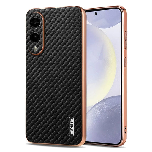 AZNS For Samsung Galaxy S25 Edge Case Electroplating Carbon Fiber Texture PU + TPU Phone Cover - Black - 1