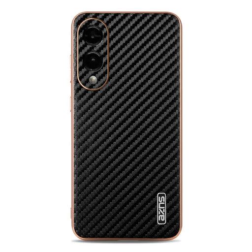 AZNS For Samsung Galaxy S25 Edge Case Electroplating Carbon Fiber Texture PU + TPU Phone Cover - Black - 2