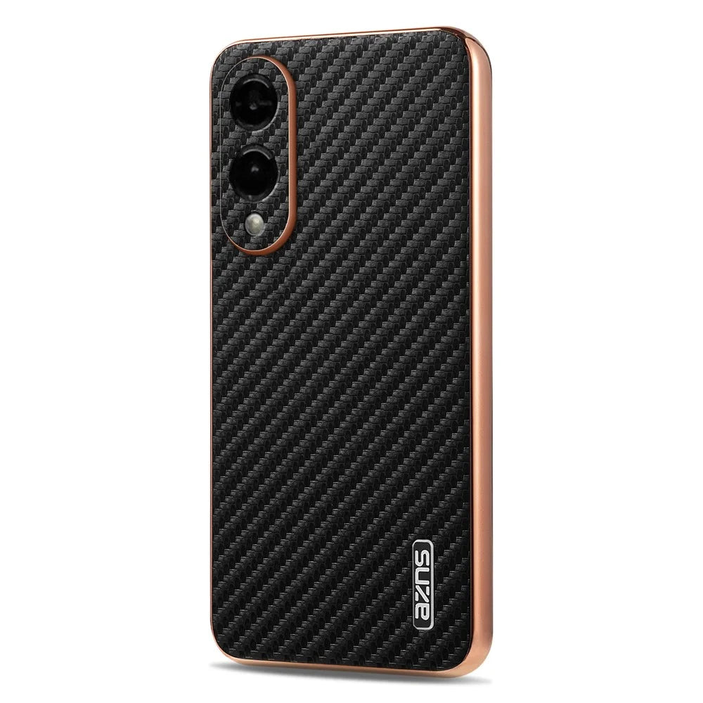 AZNS For Samsung Galaxy S25 Edge Case Electroplating Carbon Fiber Texture PU + TPU Phone Cover - Black - 3