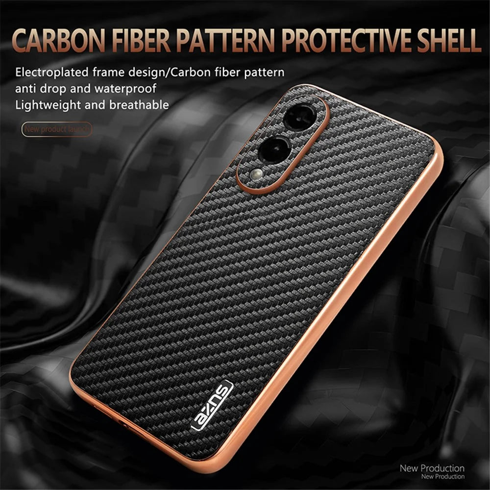 AZNS For Samsung Galaxy S25 Edge Case Electroplating Carbon Fiber Texture PU + TPU Phone Cover - Black - 4