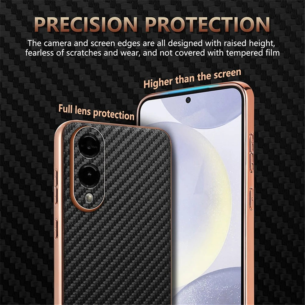 AZNS For Samsung Galaxy S25 Edge Case Electroplating Carbon Fiber Texture PU + TPU Phone Cover - Black - 5