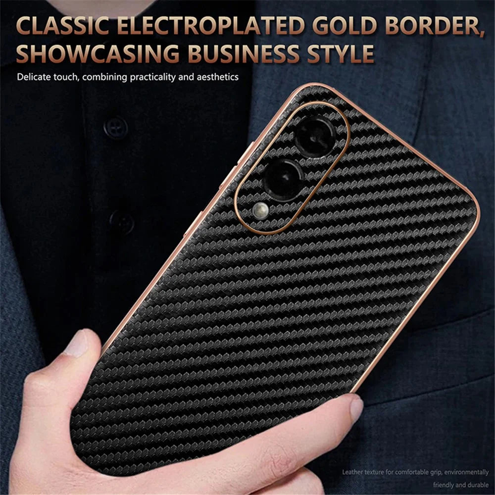 AZNS For Samsung Galaxy S25 Edge Case Electroplating Carbon Fiber Texture PU + TPU Phone Cover - Black - 6