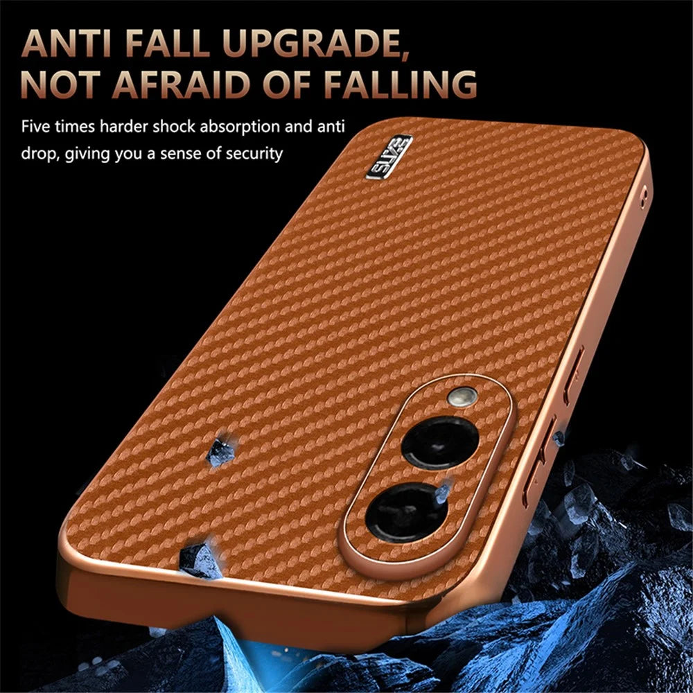 AZNS For Samsung Galaxy S25 Edge Case Electroplating Carbon Fiber Texture PU + TPU Phone Cover - Black - 7
