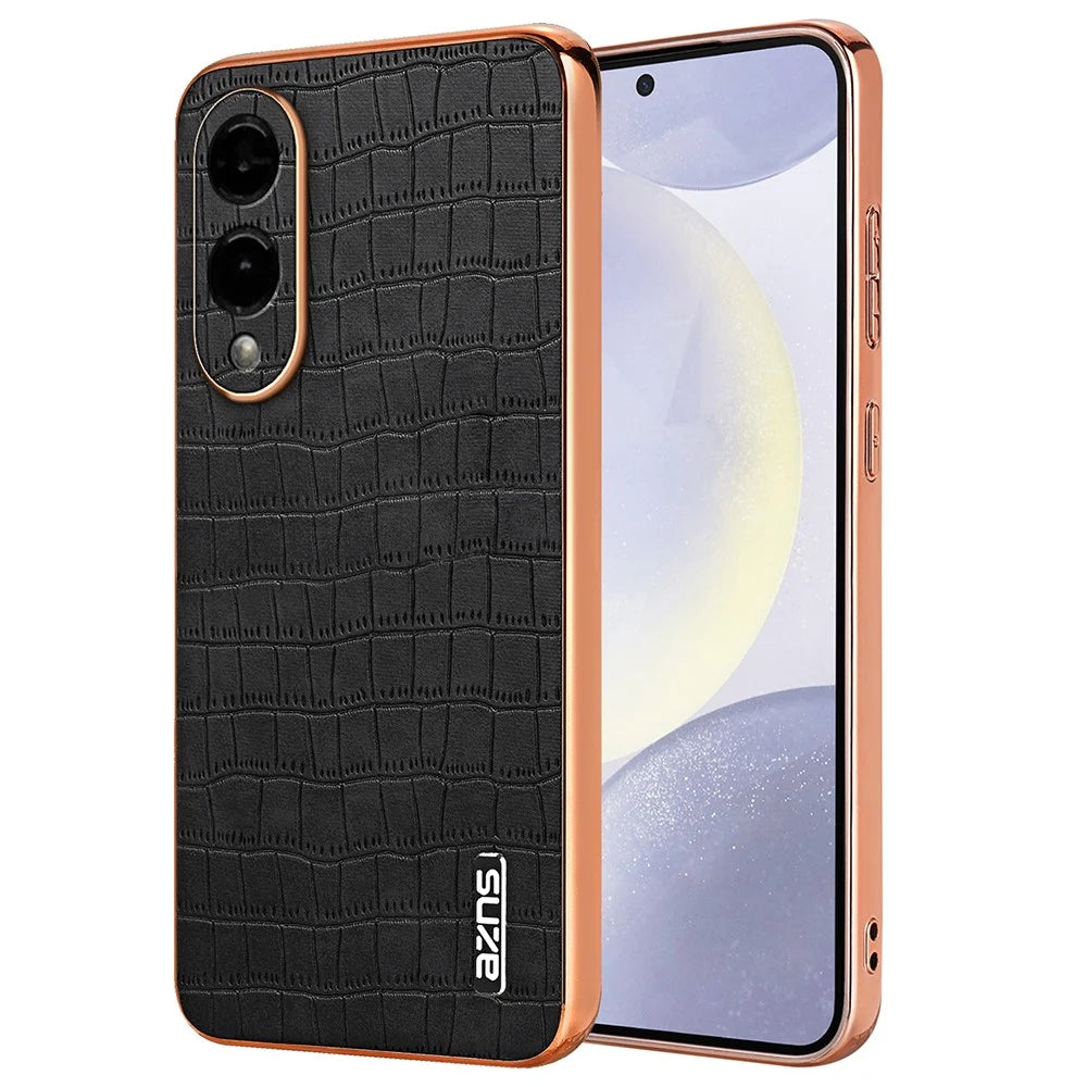 AZNS For Samsung Galaxy S25 Edge Case Electroplating Crocodile Texture PU + TPU Phone Cover - Black - 1