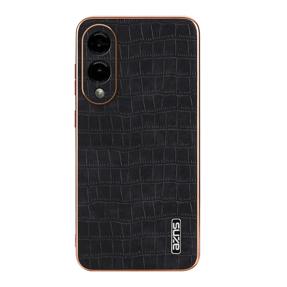 AZNS For Samsung Galaxy S25 Edge Case Electroplating Crocodile Texture PU + TPU Phone Cover - Black - 2