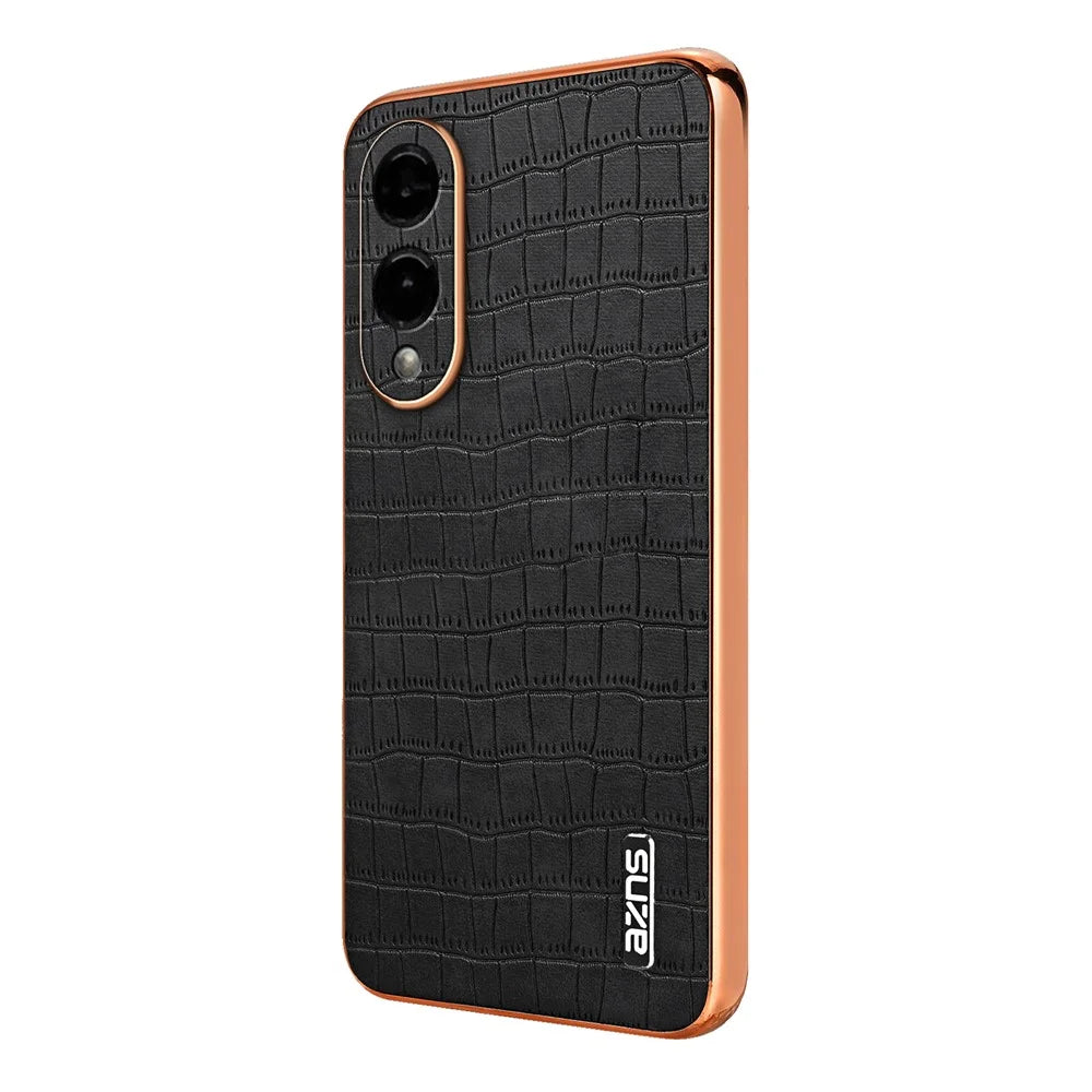 AZNS For Samsung Galaxy S25 Edge Case Electroplating Crocodile Texture PU + TPU Phone Cover - Black - 3