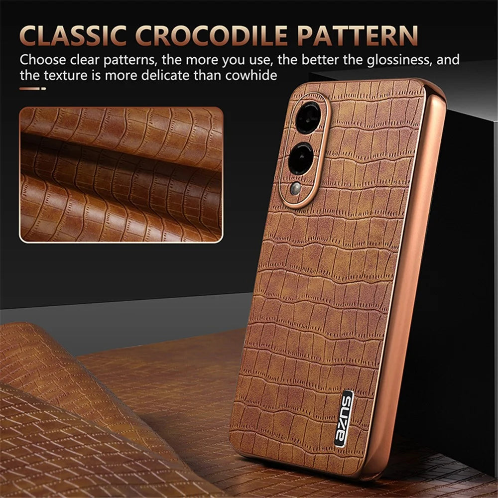 AZNS For Samsung Galaxy S25 Edge Case Electroplating Crocodile Texture PU + TPU Phone Cover - Black - 4