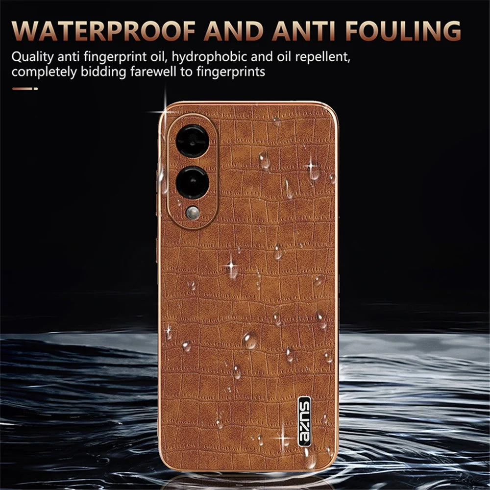 AZNS For Samsung Galaxy S25 Edge Case Electroplating Crocodile Texture PU + TPU Phone Cover - Black - 5