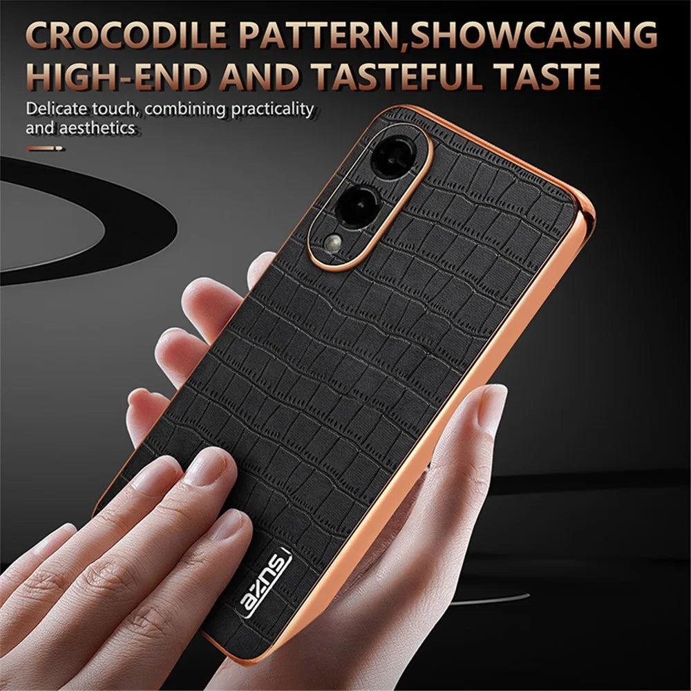 AZNS For Samsung Galaxy S25 Edge Case Electroplating Crocodile Texture PU + TPU Phone Cover - Black - 6