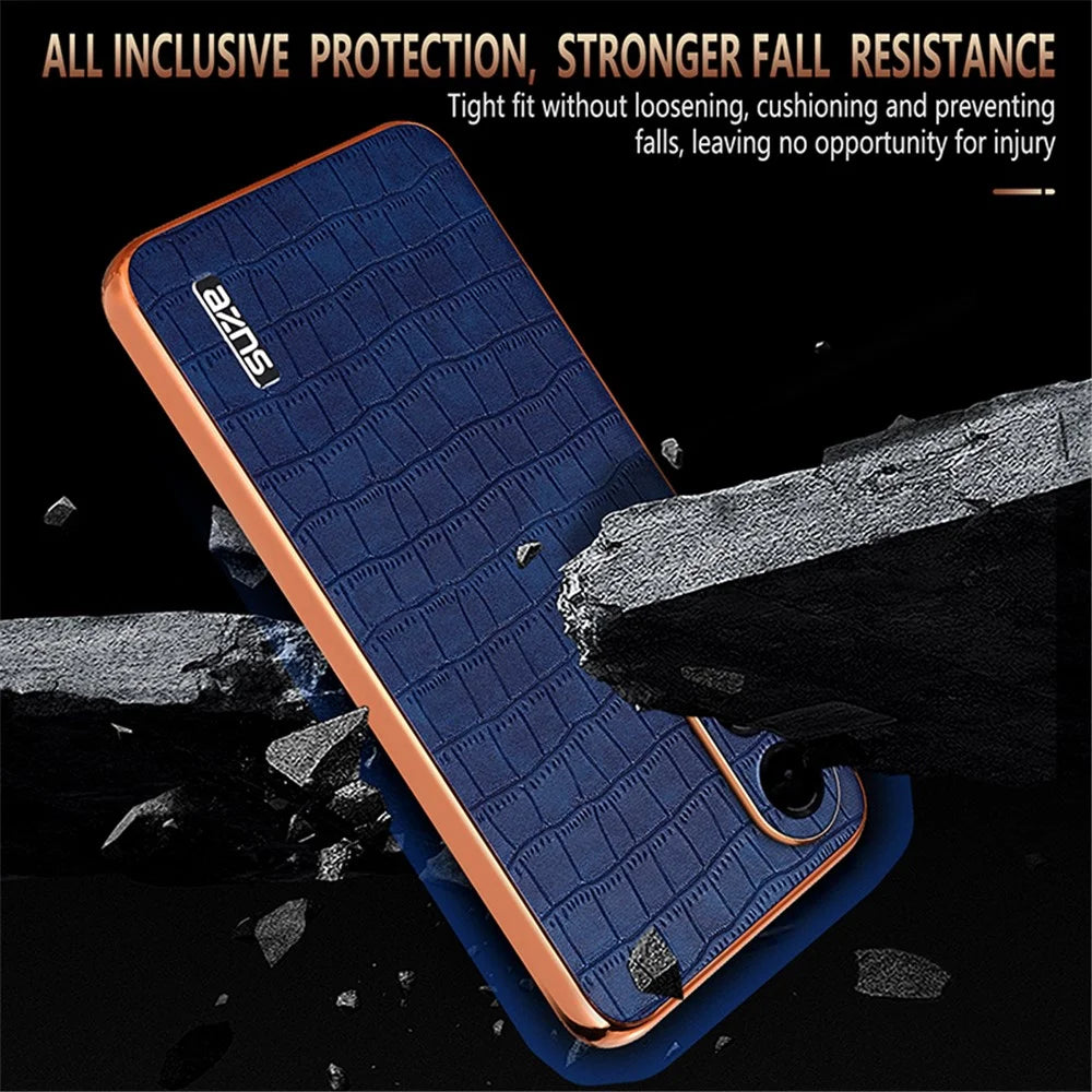 AZNS For Samsung Galaxy S25 Edge Case Electroplating Crocodile Texture PU + TPU Phone Cover - Black - 7