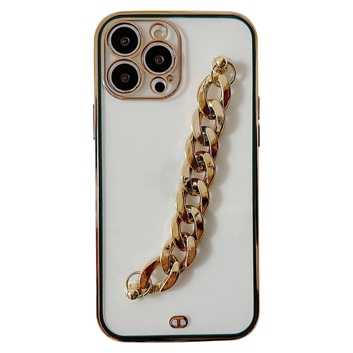 TPU Protective Case for iPhone 14 Pro, Dual Color Electroplating Anti-scratch Cover with Hand Chain - Black - 1