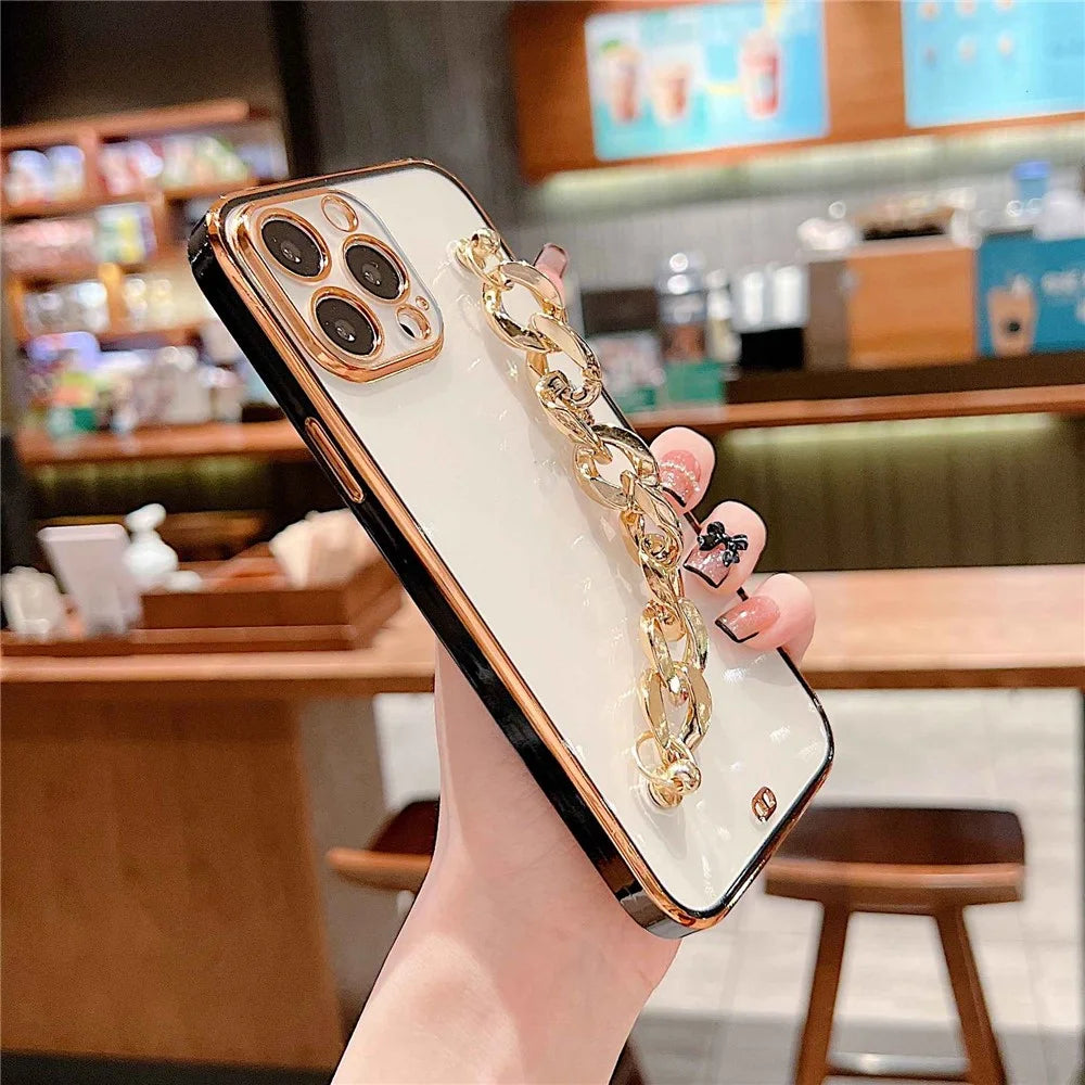 TPU Protective Case for iPhone 14 Pro, Dual Color Electroplating Anti-scratch Cover with Hand Chain - Black - 2