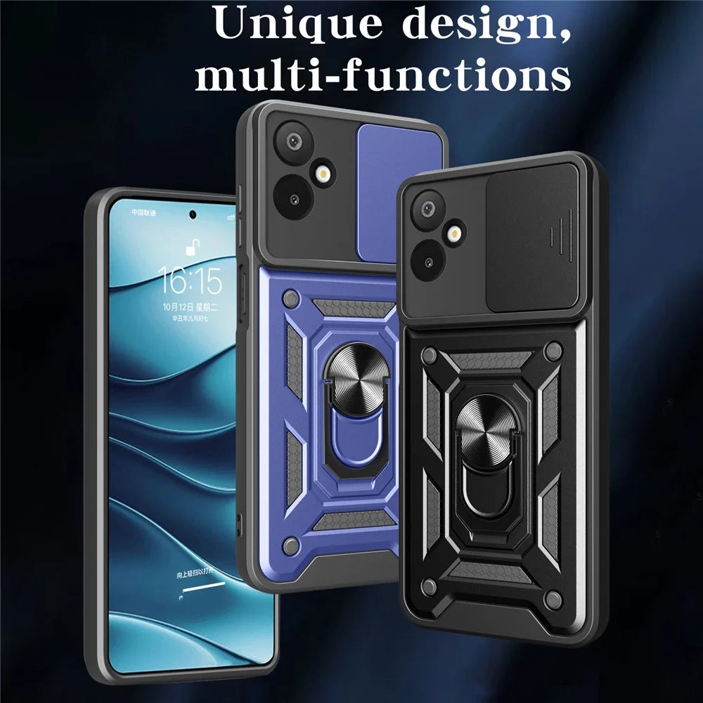 For Samsung Galaxy F06 5G  /  M06 5G Case with Slide Camera Lid PC + TPU Kickstand Phone Cover - Black - 2