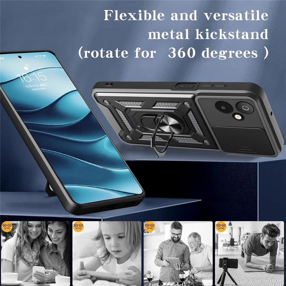 For Samsung Galaxy F06 5G  /  M06 5G Case with Slide Camera Lid PC + TPU Kickstand Phone Cover - Black - 4