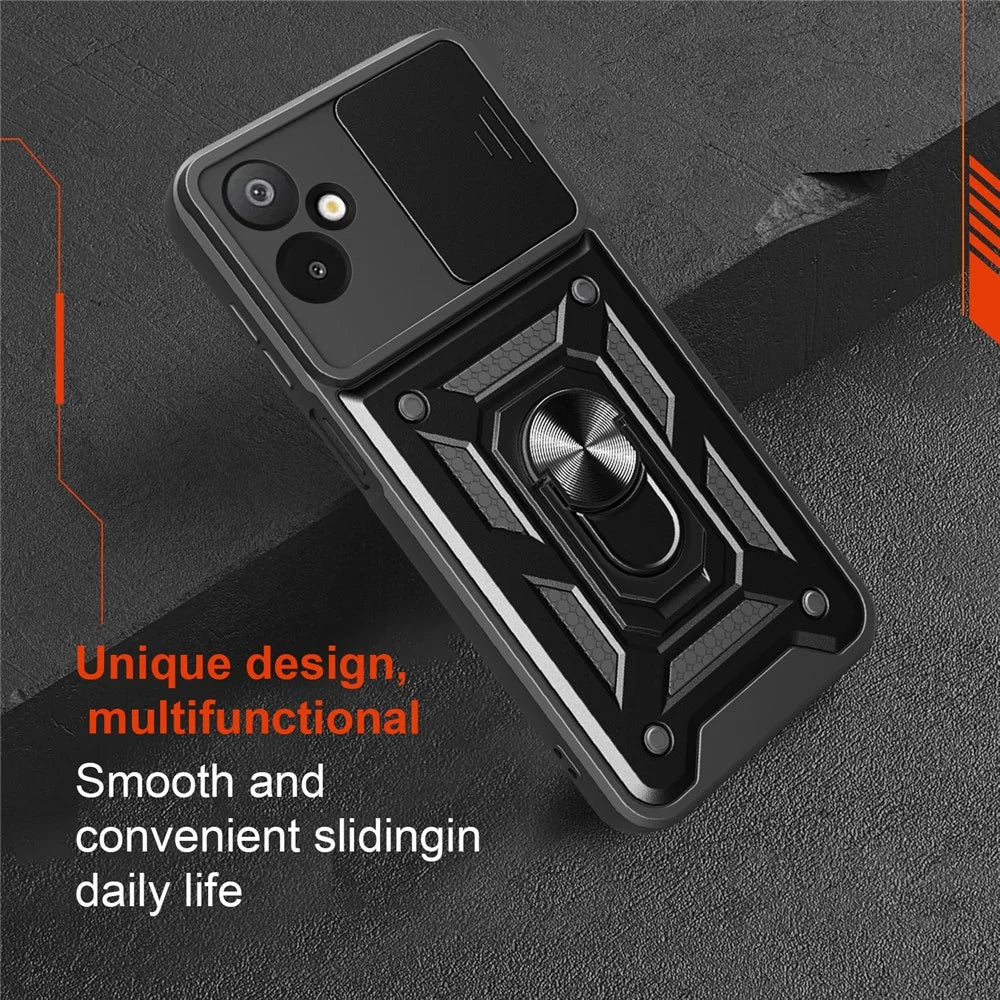 For Samsung Galaxy F06 5G  /  M06 5G Case with Slide Camera Lid PC + TPU Kickstand Phone Cover - Black - 7