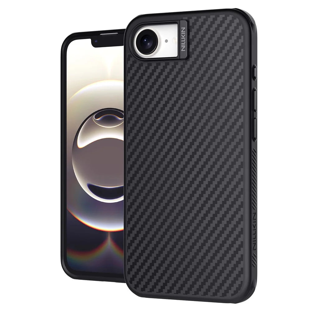 NILLKIN For iPhone 17e / 16e Magnetic Case Carbon Fiber Texture TPU + PC Shockproof Phone Cover - Black - 1